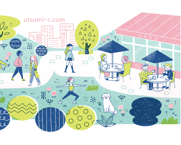 公園の風景　人々のイラスト