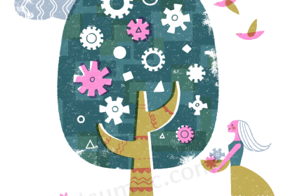 木と女性のイラスト