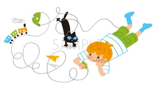 少年とネコのイラスト